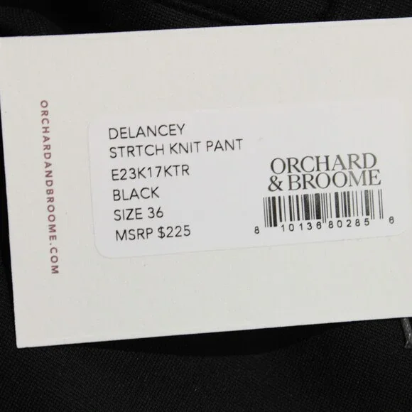 Orchard & Broome NWT Delancey Stretch Knit Pants / Chinos Size 36 US in Black